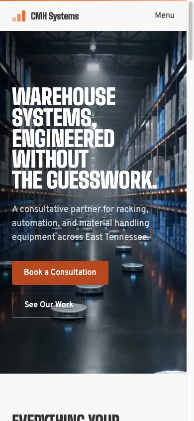 CMH Systems website on a phone