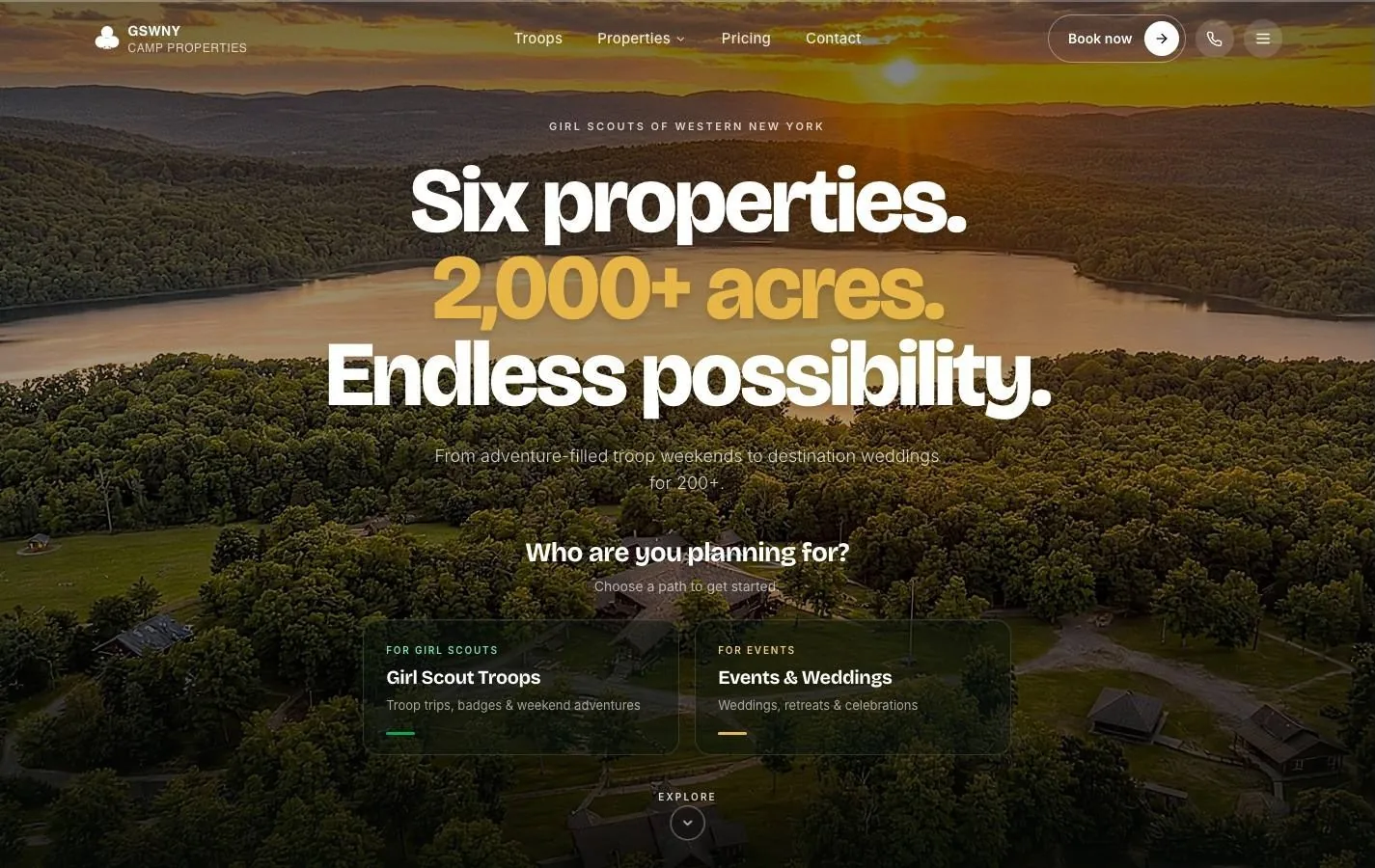 GSWNY Camp Rentals website on a laptop